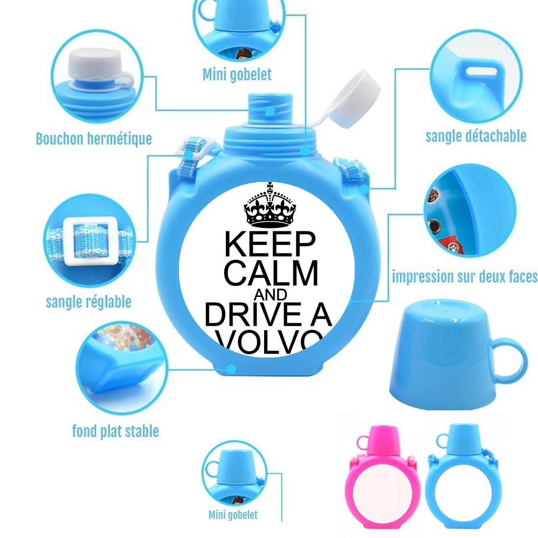  Keep Calm And Drive a Volvo para Botella infantil resistente a los golpes 730 ml en azul o rosa