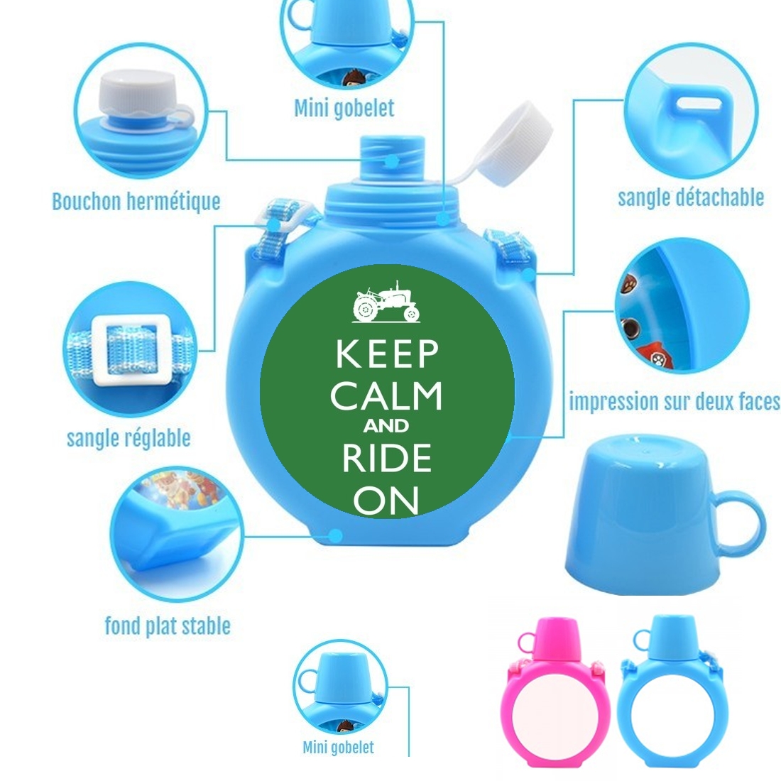  Keep Calm And ride on Tractor para Botella infantil resistente a los golpes 730 ml en azul o rosa