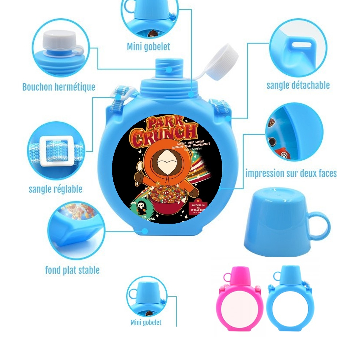  Kenny crunch para Botella infantil resistente a los golpes 730 ml en azul o rosa