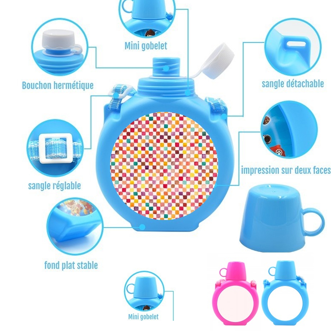  Klee Pattern para Botella infantil resistente a los golpes 730 ml en azul o rosa