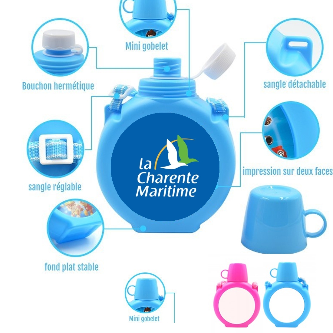  La charente maritime para Botella infantil resistente a los golpes 730 ml en azul o rosa