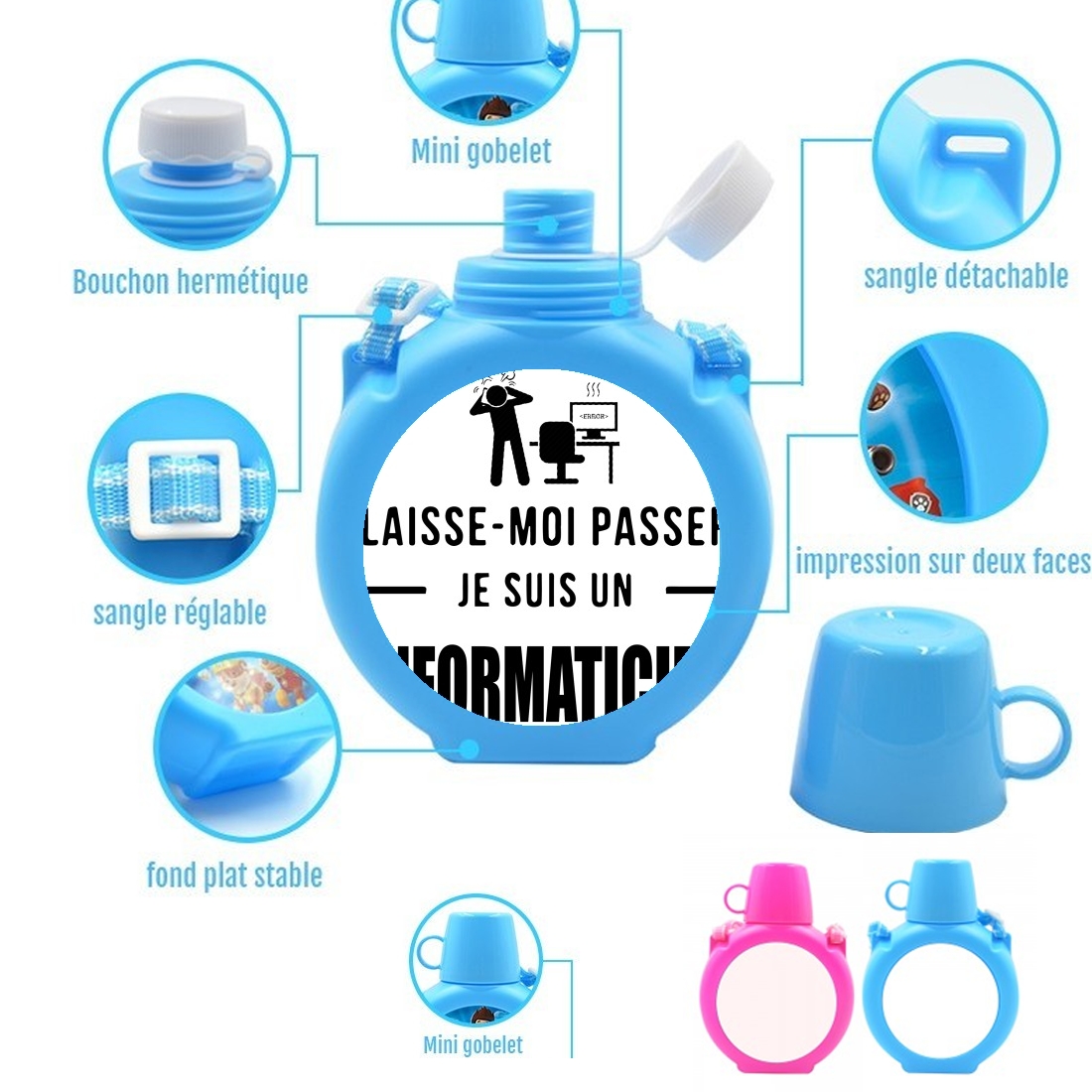  Laisse moi passer je suis informaticien cadeau para Botella infantil resistente a los golpes 730 ml en azul o rosa