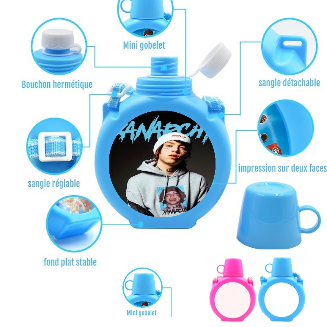  Lil Xanarchy para Botella infantil resistente a los golpes 730 ml en azul o rosa