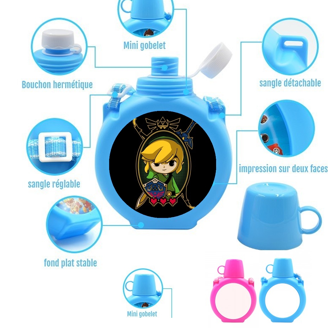  Link Portrait para Botella infantil resistente a los golpes 730 ml en azul o rosa