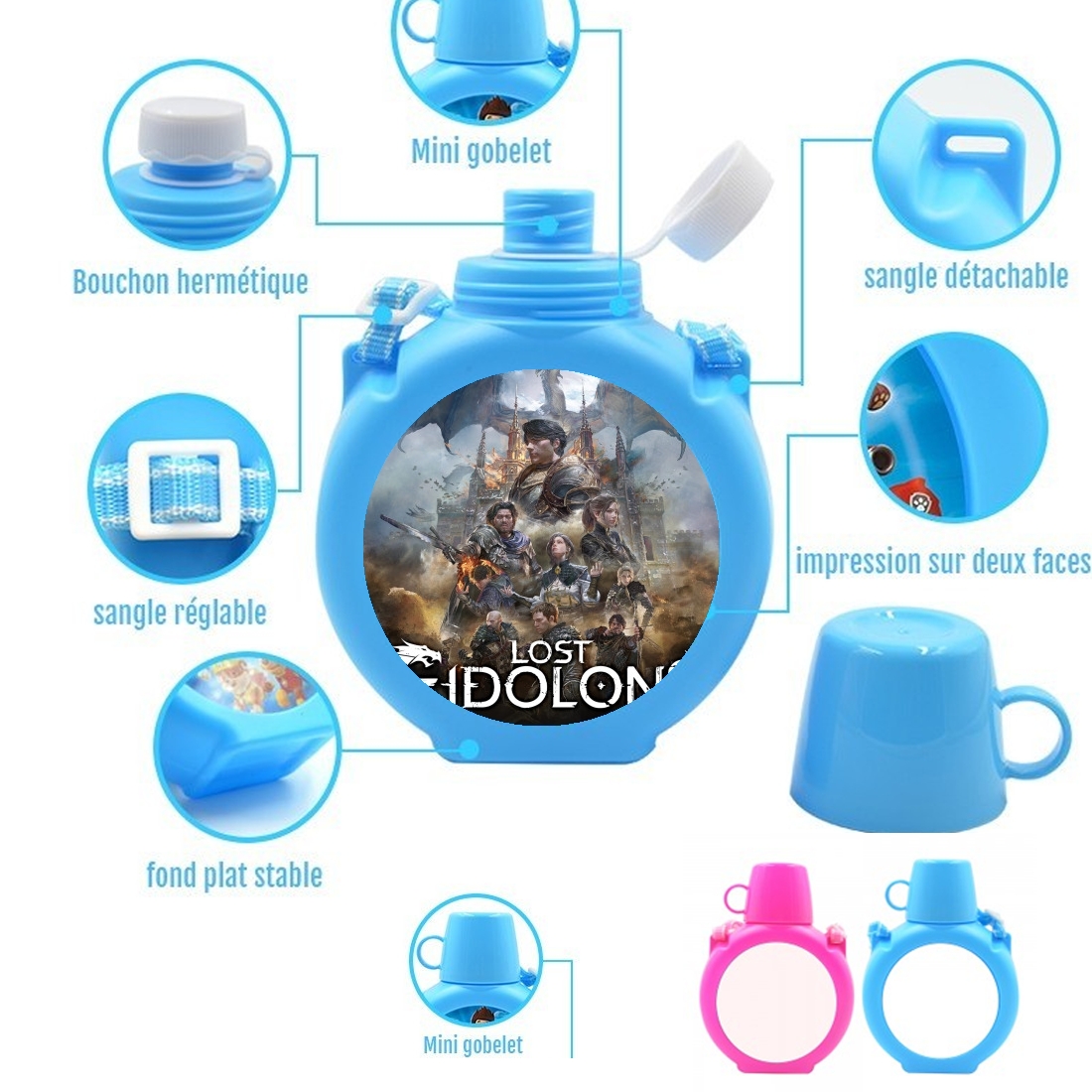  Lost Eidolons para Botella infantil resistente a los golpes 730 ml en azul o rosa