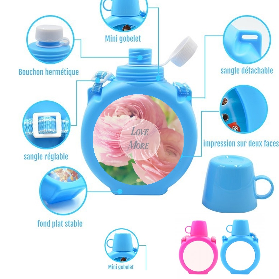  Love More para Botella infantil resistente a los golpes 730 ml en azul o rosa