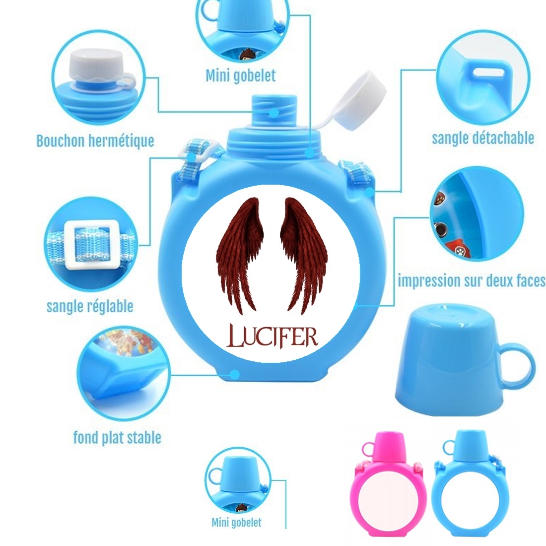  Lucifer The Demon para Botella infantil resistente a los golpes 730 ml en azul o rosa