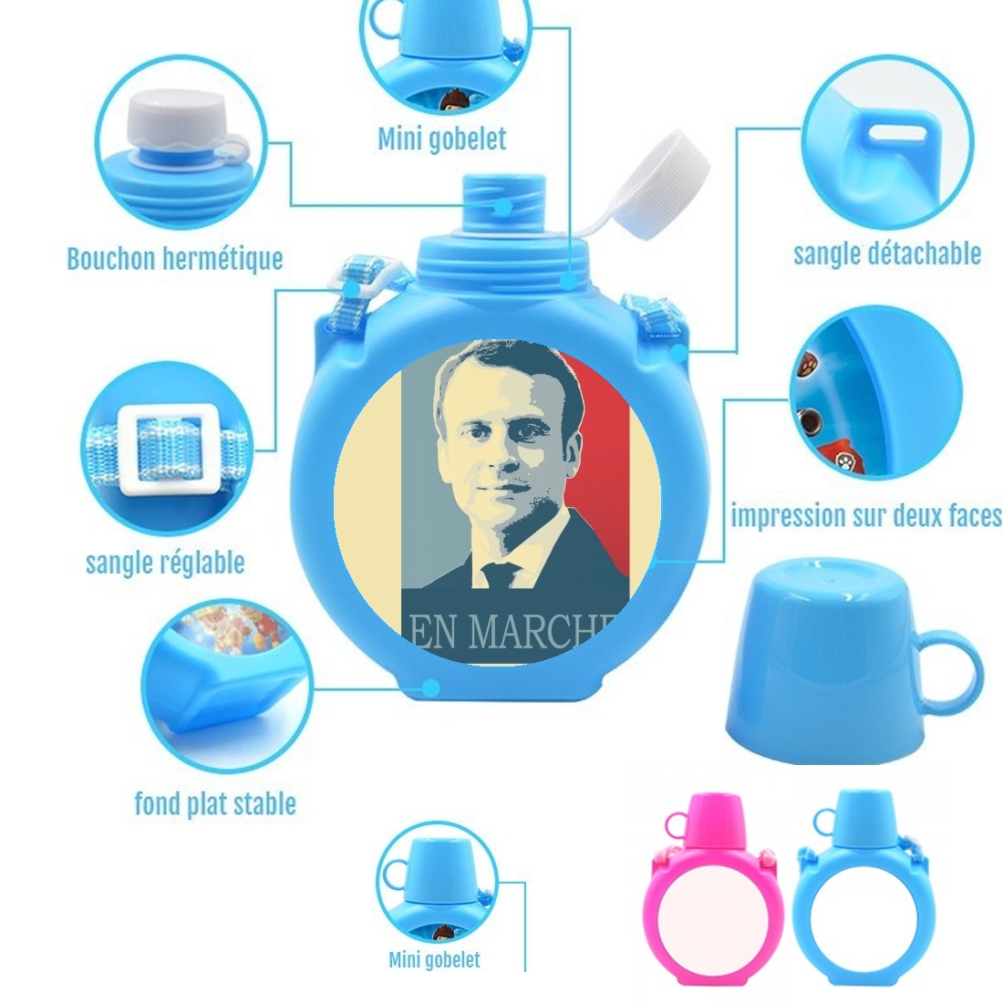  Macron Propaganda En marche la France para Botella infantil resistente a los golpes 730 ml en azul o rosa