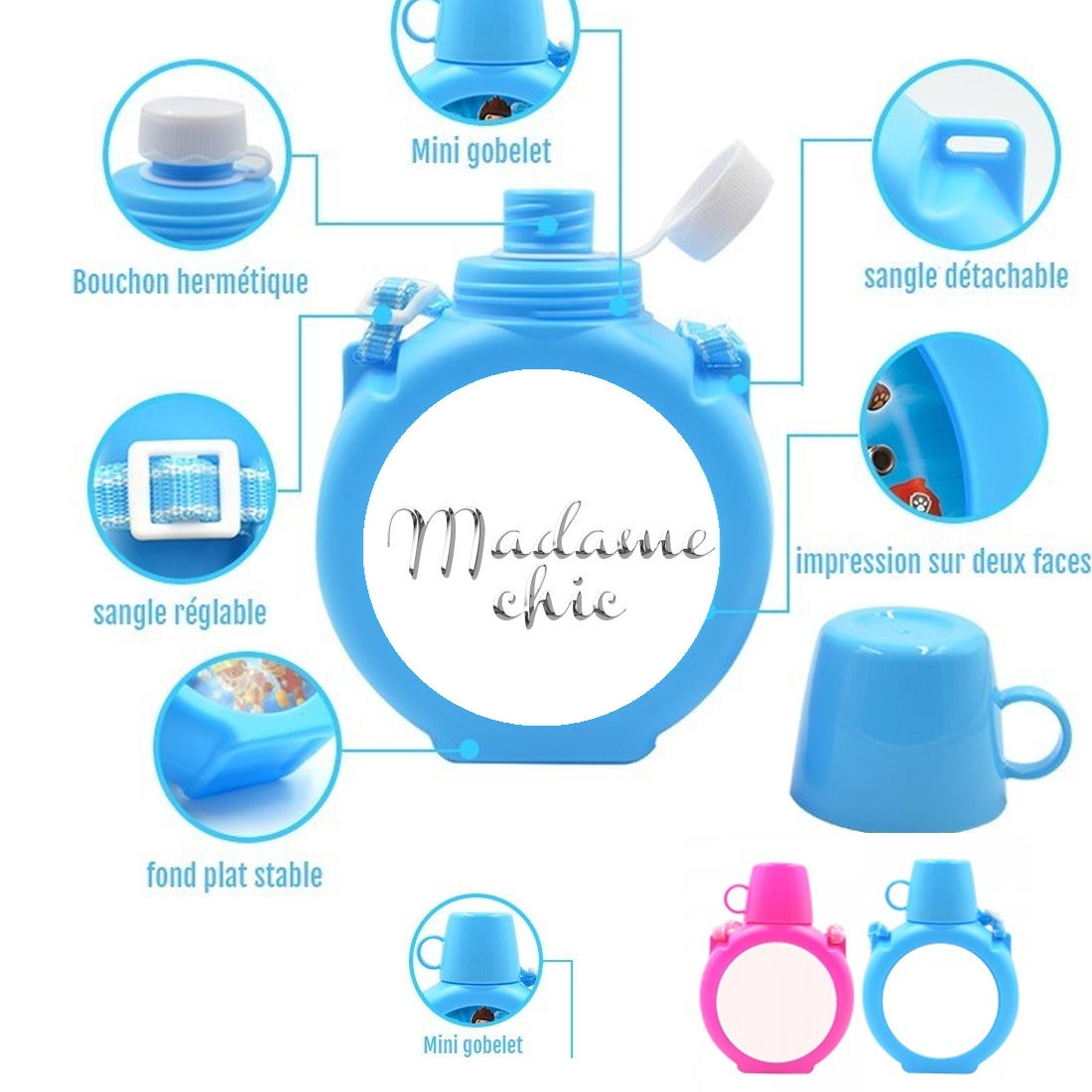  Madame Chic para Botella infantil resistente a los golpes 730 ml en azul o rosa