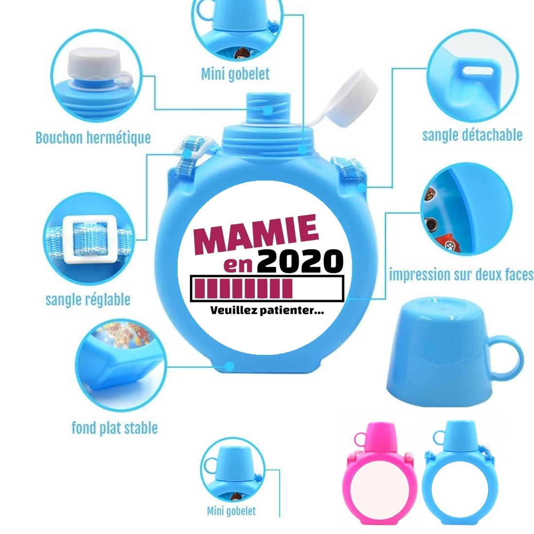  Mamie en 2020 para Botella infantil resistente a los golpes 730 ml en azul o rosa