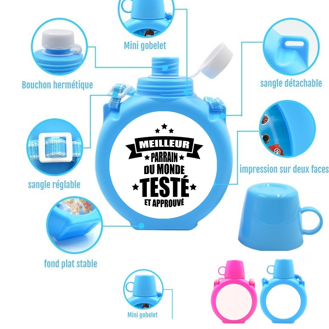  Meilleur parrain du monde para Botella infantil resistente a los golpes 730 ml en azul o rosa