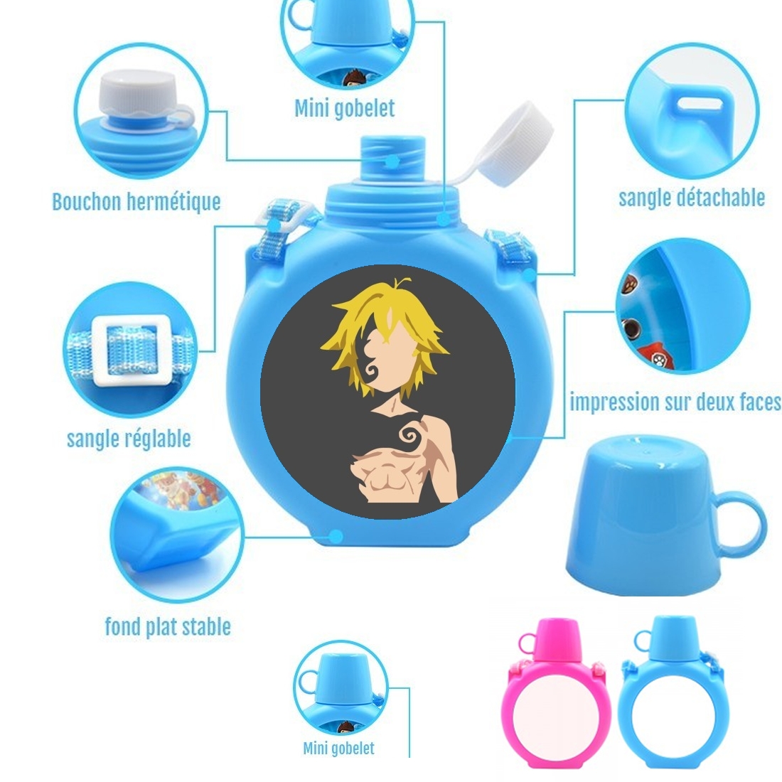  Meliodas para Botella infantil resistente a los golpes 730 ml en azul o rosa