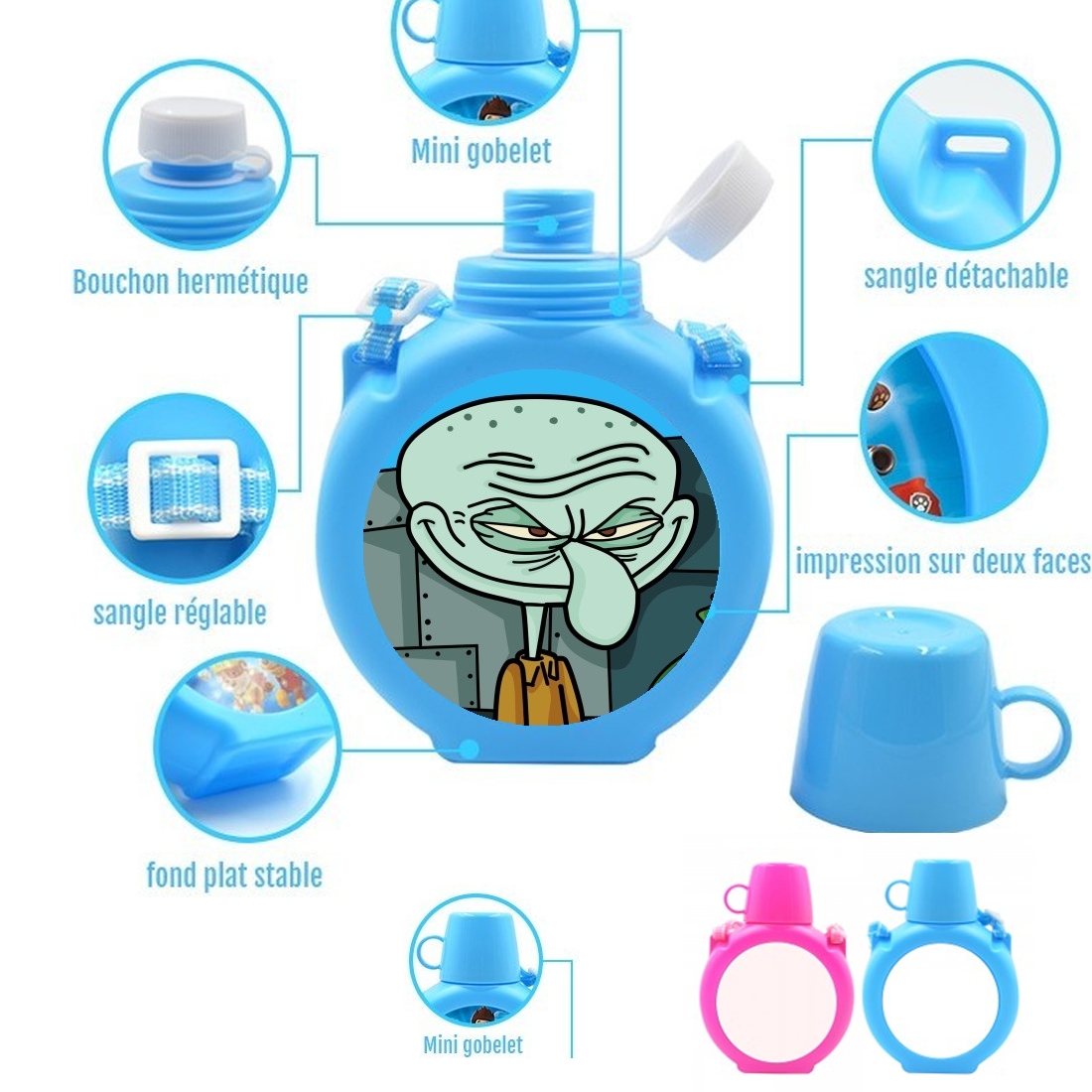  Meme Collection Squidward Tentacles para Botella infantil resistente a los golpes 730 ml en azul o rosa