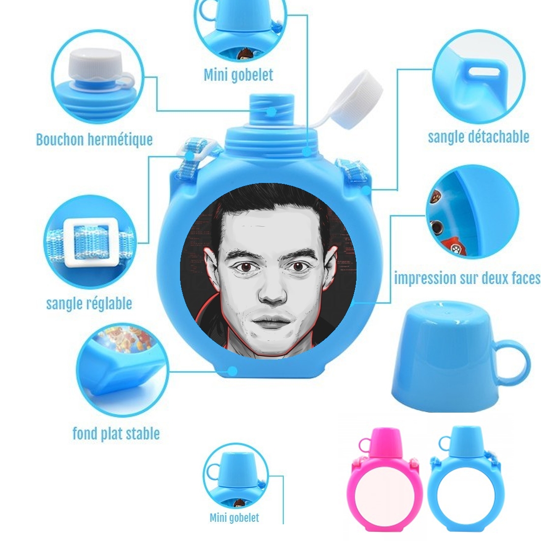  Mr.Robot para Botella infantil resistente a los golpes 730 ml en azul o rosa