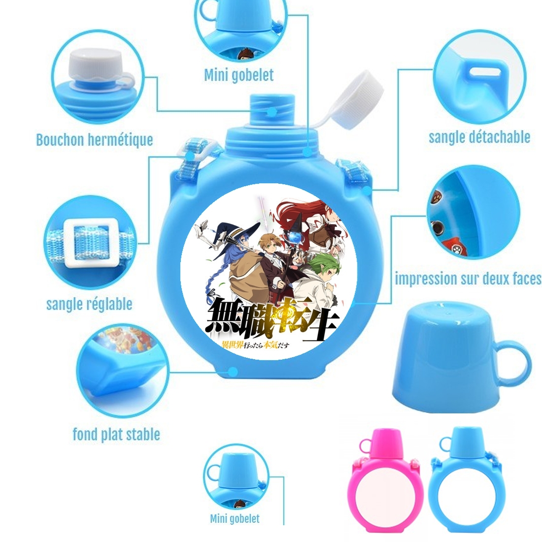  Mushoku Tensei para Botella infantil resistente a los golpes 730 ml en azul o rosa