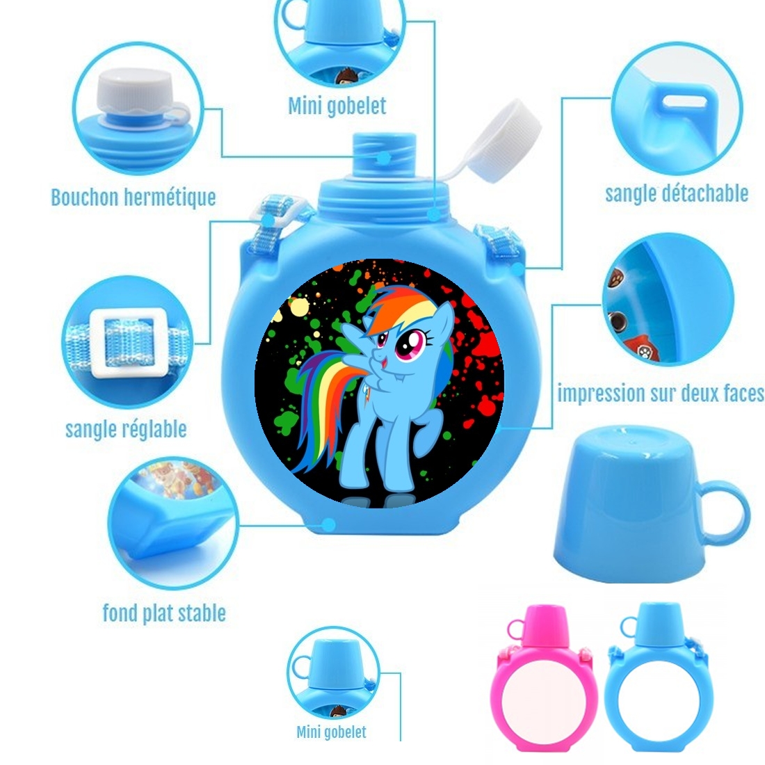  My little pony Rainbow Dash para Botella infantil resistente a los golpes 730 ml en azul o rosa