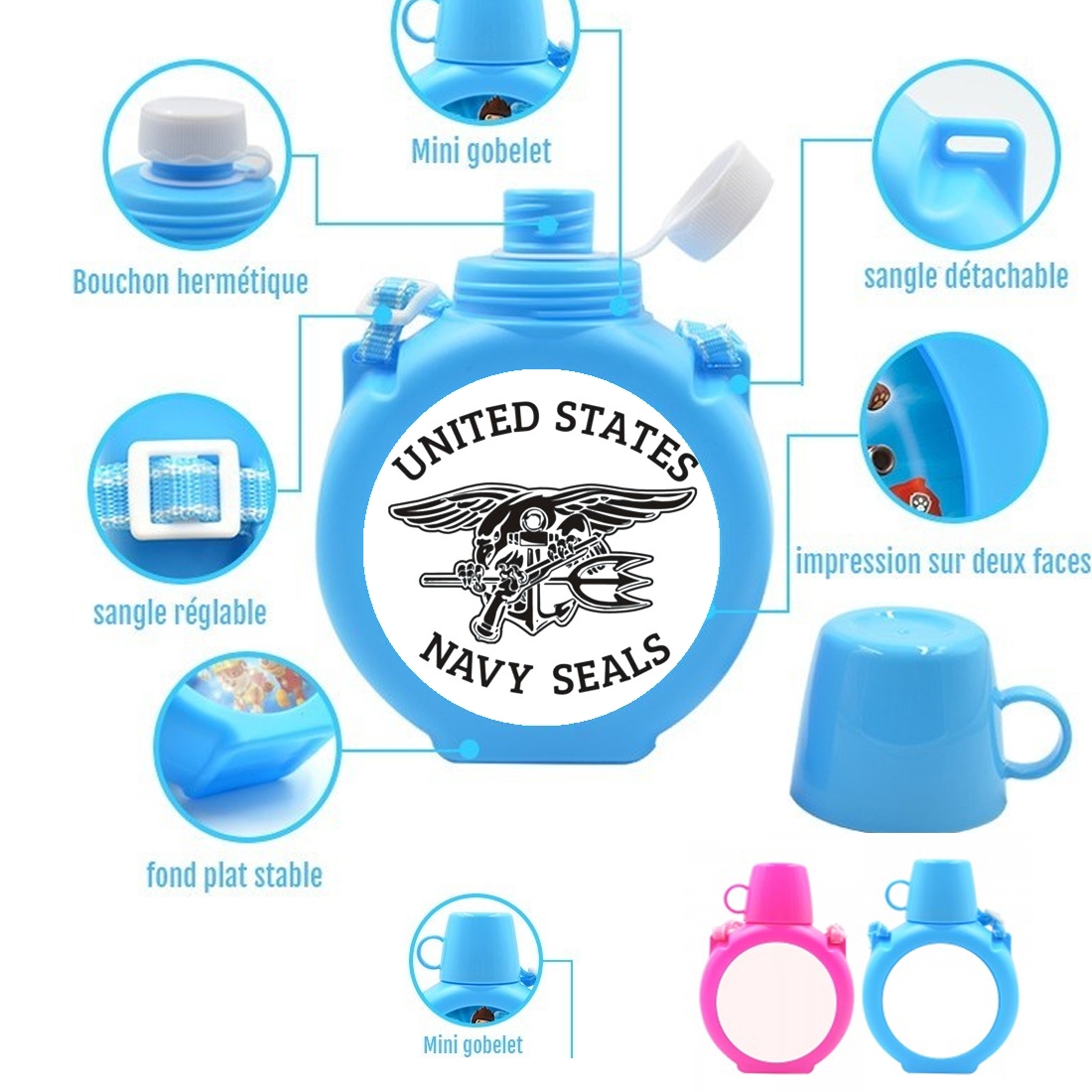  Navy Seal No easy day para Botella infantil resistente a los golpes 730 ml en azul o rosa