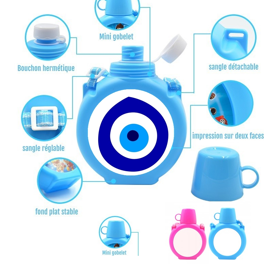  nazar boncuk eyes para Botella infantil resistente a los golpes 730 ml en azul o rosa