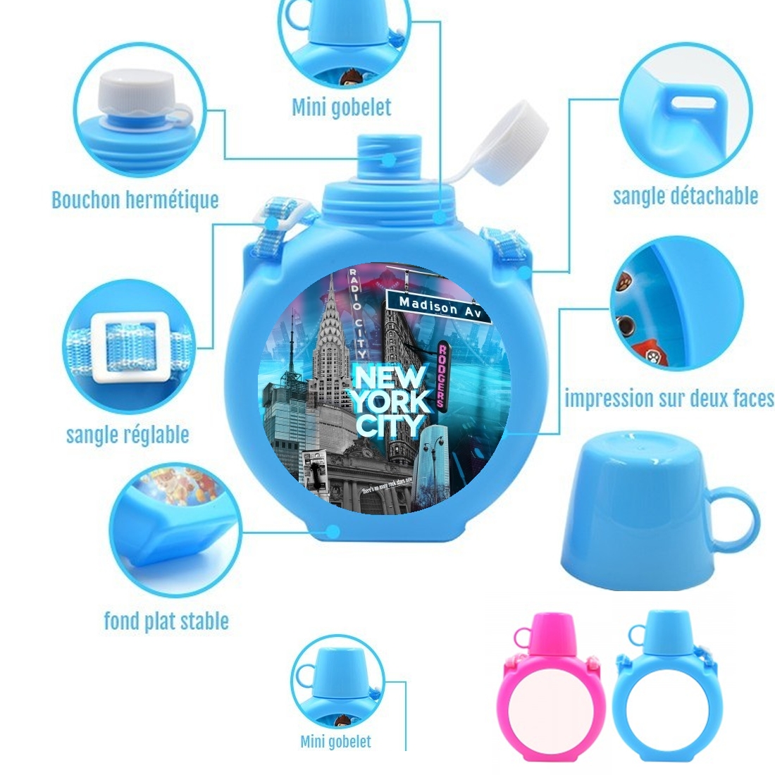  New York City II [blue] para Botella infantil resistente a los golpes 730 ml en azul o rosa