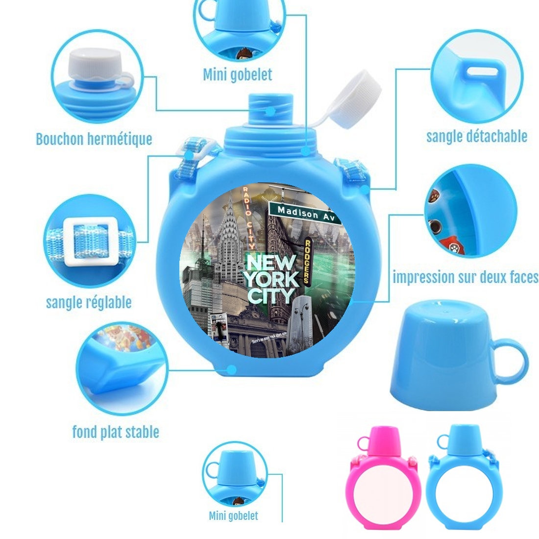  New York City II [green] para Botella infantil resistente a los golpes 730 ml en azul o rosa