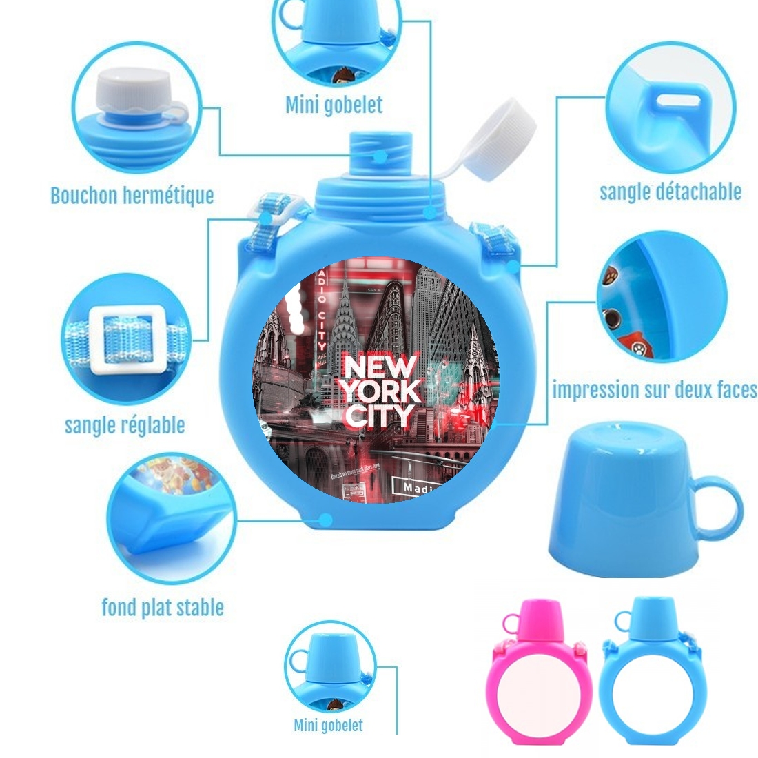  New York City II [red] para Botella infantil resistente a los golpes 730 ml en azul o rosa