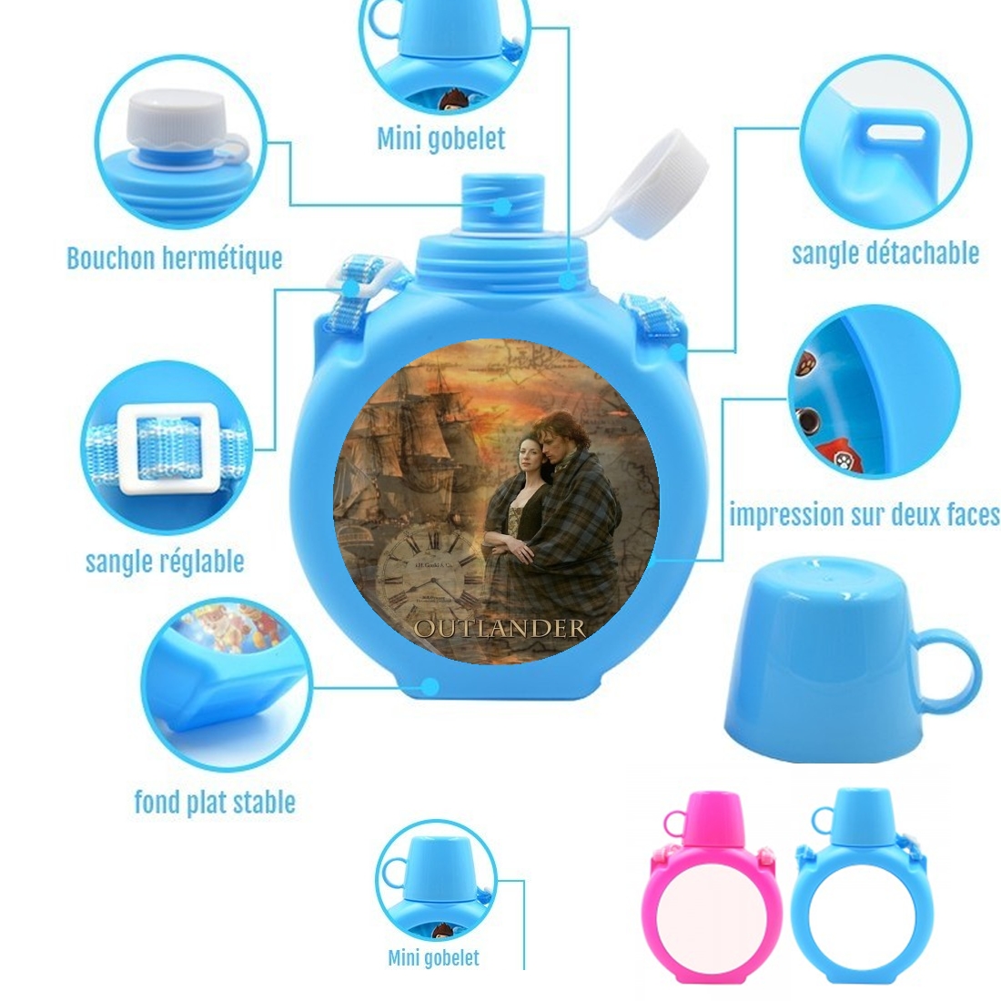  Outlander Collage para Botella infantil resistente a los golpes 730 ml en azul o rosa