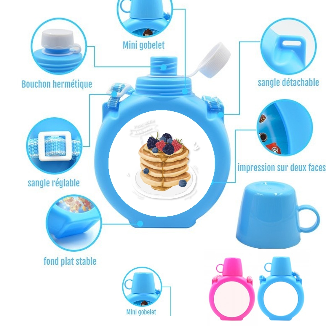  Pancakes so Yummy para Botella infantil resistente a los golpes 730 ml en azul o rosa