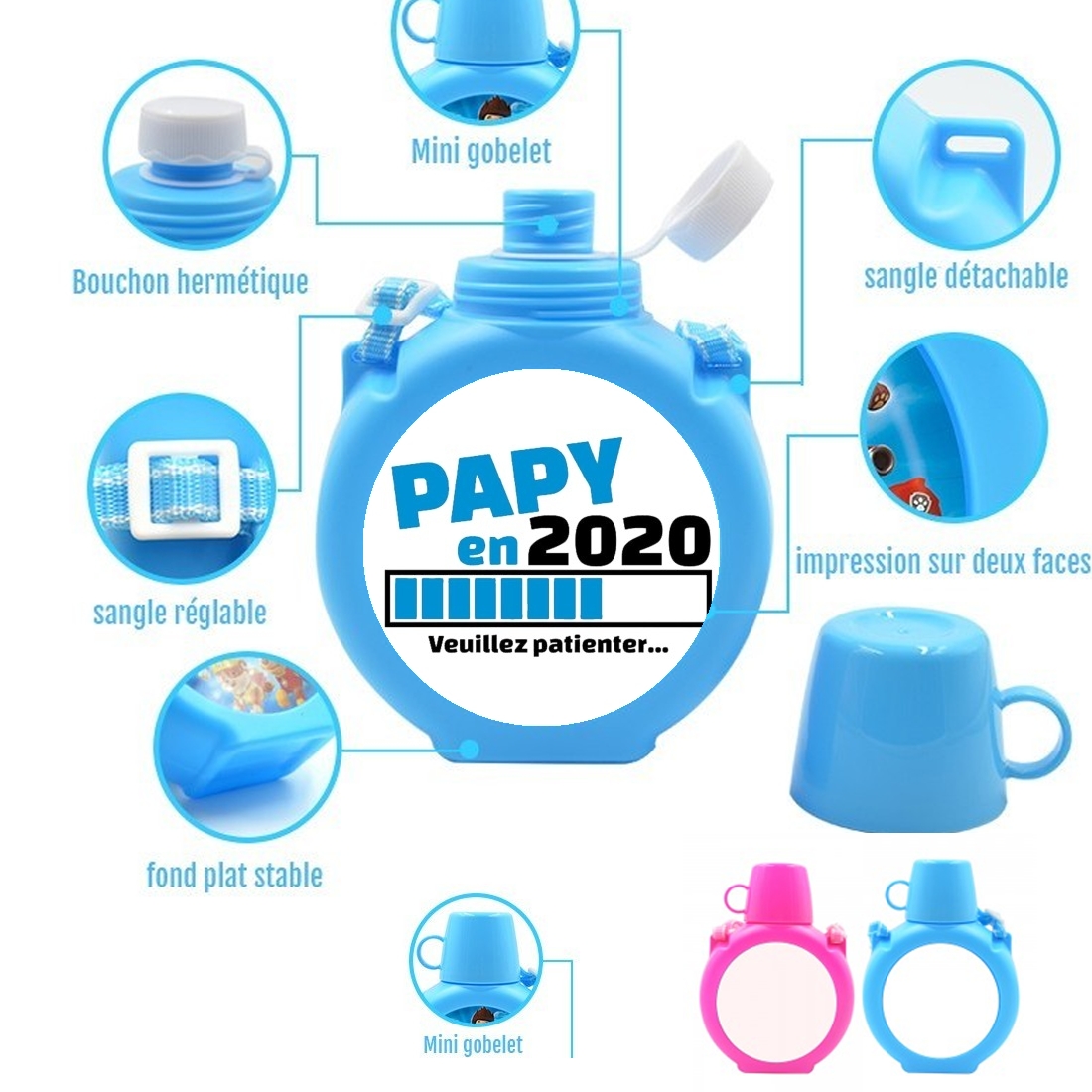  Papy en 2020 para Botella infantil resistente a los golpes 730 ml en azul o rosa