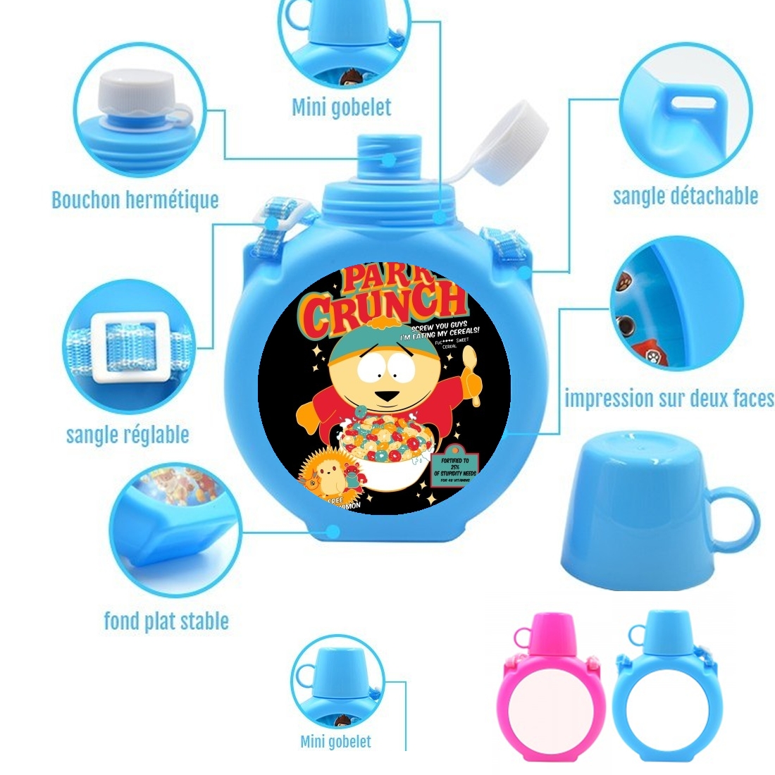  Park Crunch para Botella infantil resistente a los golpes 730 ml en azul o rosa