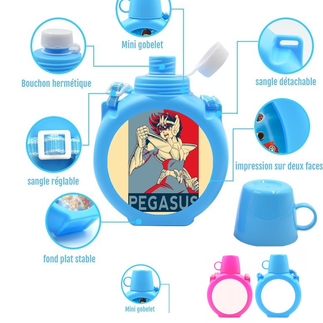  Pegasus Zodiac Knight para Botella infantil resistente a los golpes 730 ml en azul o rosa