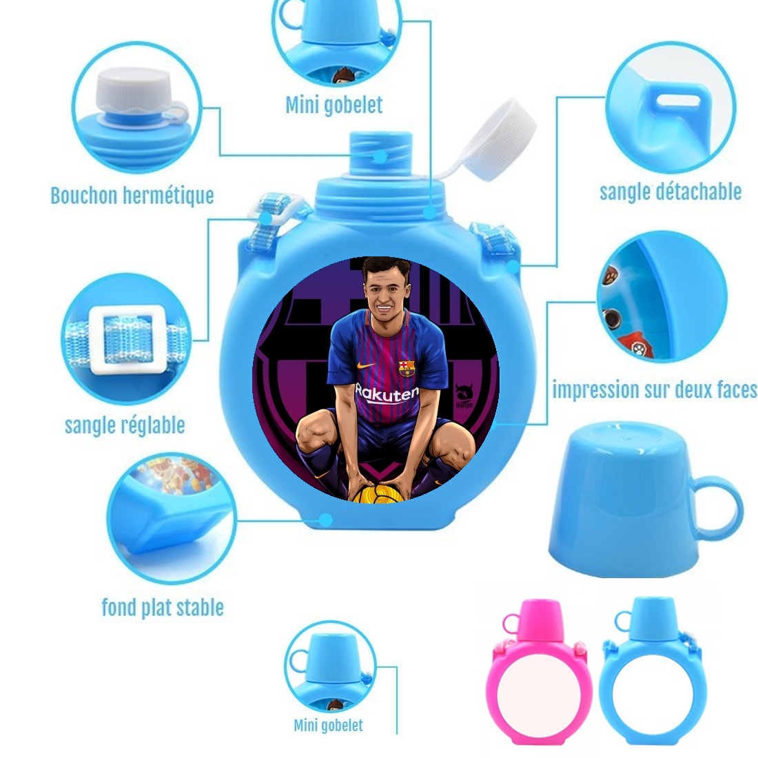  Philippe Brazilian Blaugrana para Botella infantil resistente a los golpes 730 ml en azul o rosa