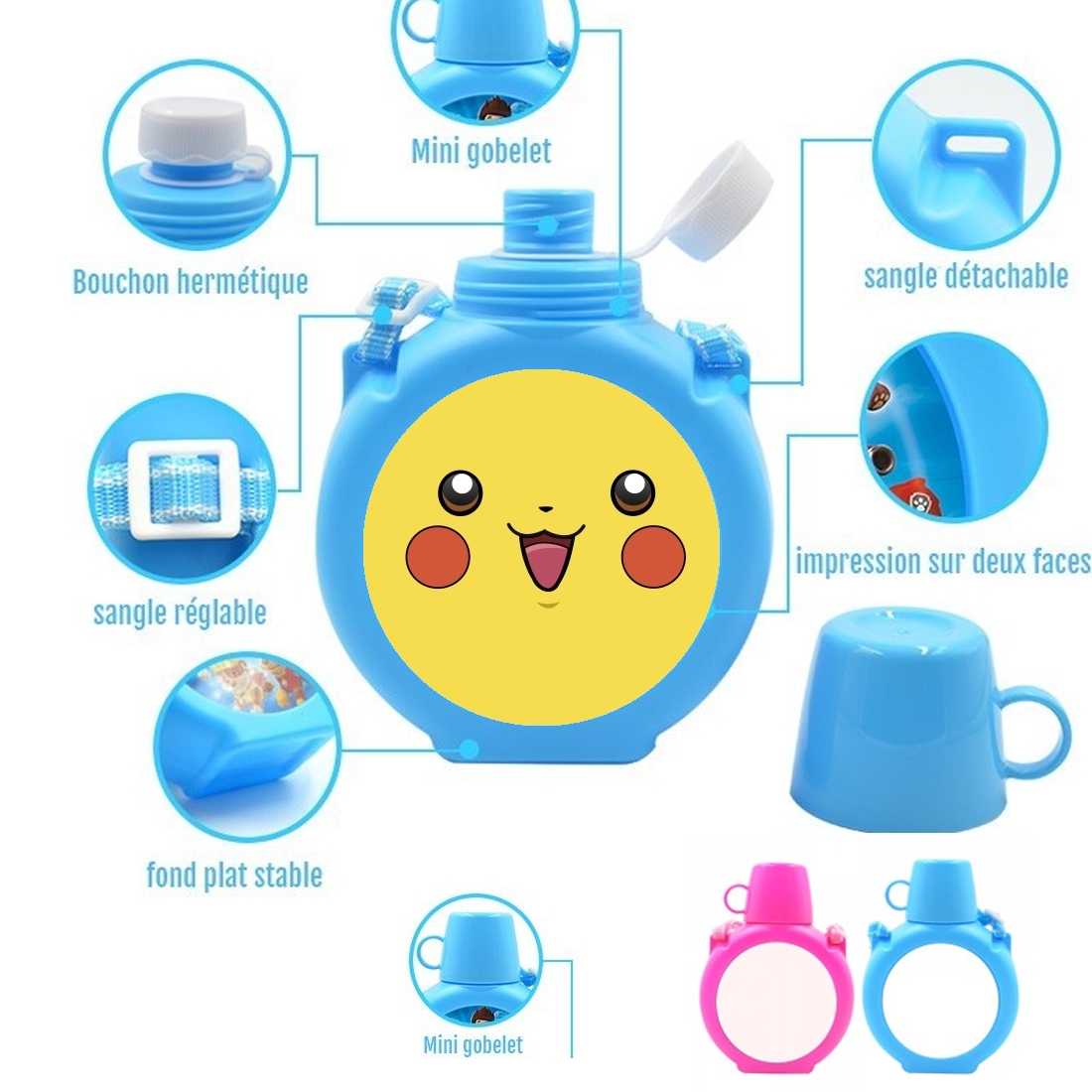  pika-pika para Botella infantil resistente a los golpes 730 ml en azul o rosa