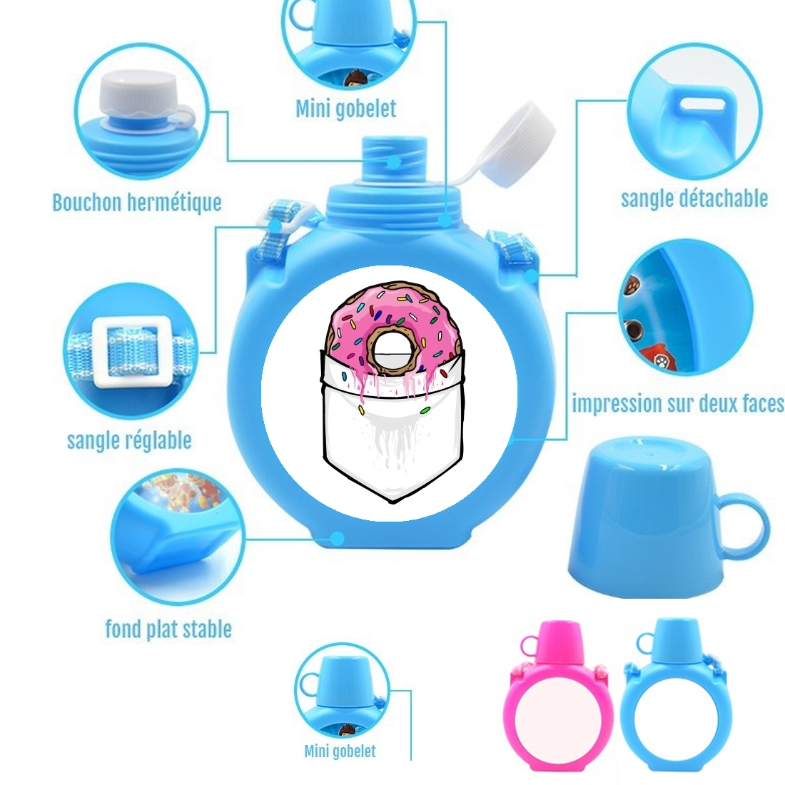  Pocket Collection: Donut Springfield para Botella infantil resistente a los golpes 730 ml en azul o rosa