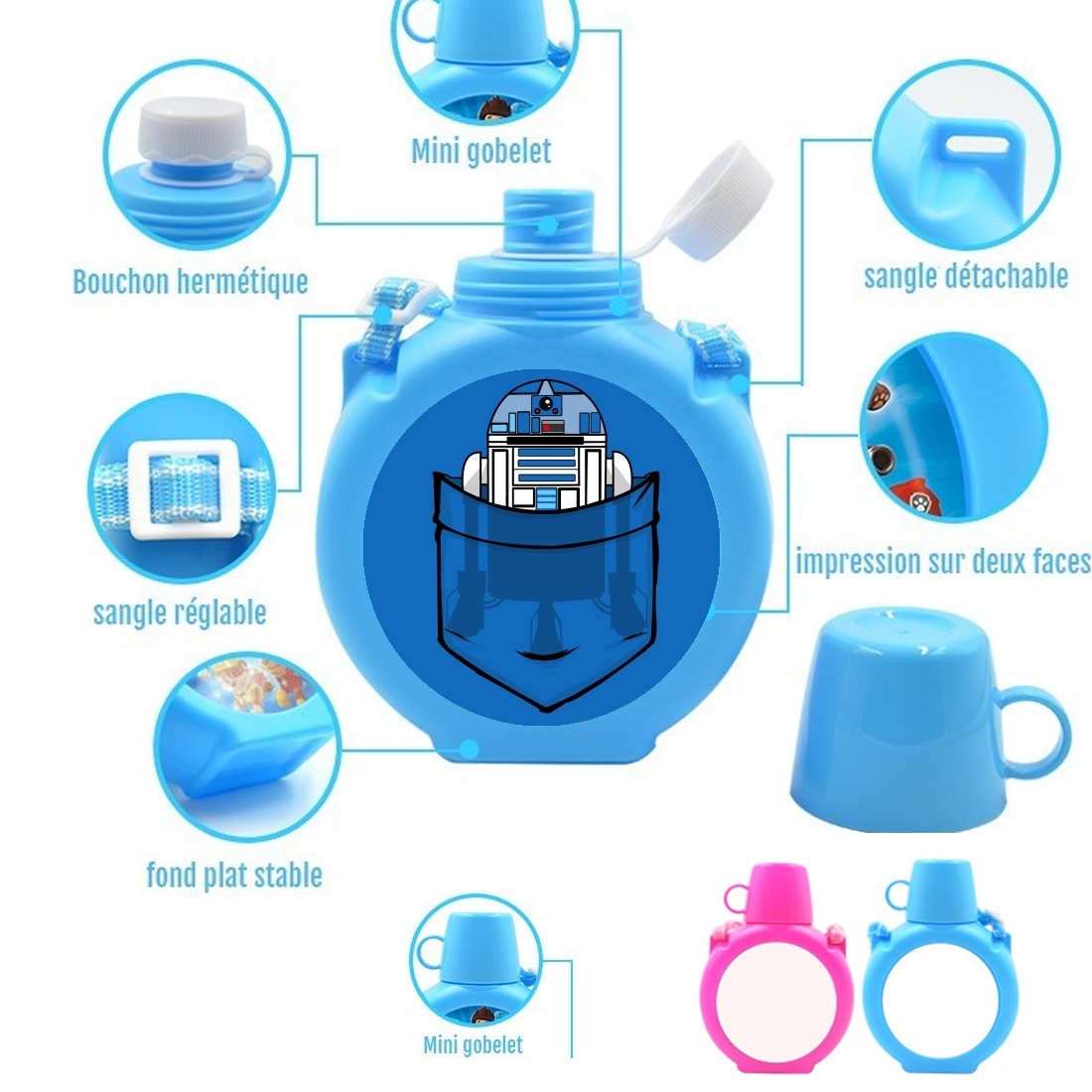  Pocket Collection: R2  para Botella infantil resistente a los golpes 730 ml en azul o rosa