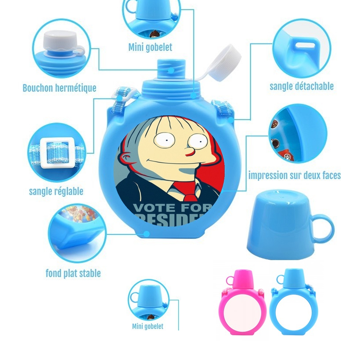  ralph wiggum vote for president para Botella infantil resistente a los golpes 730 ml en azul o rosa