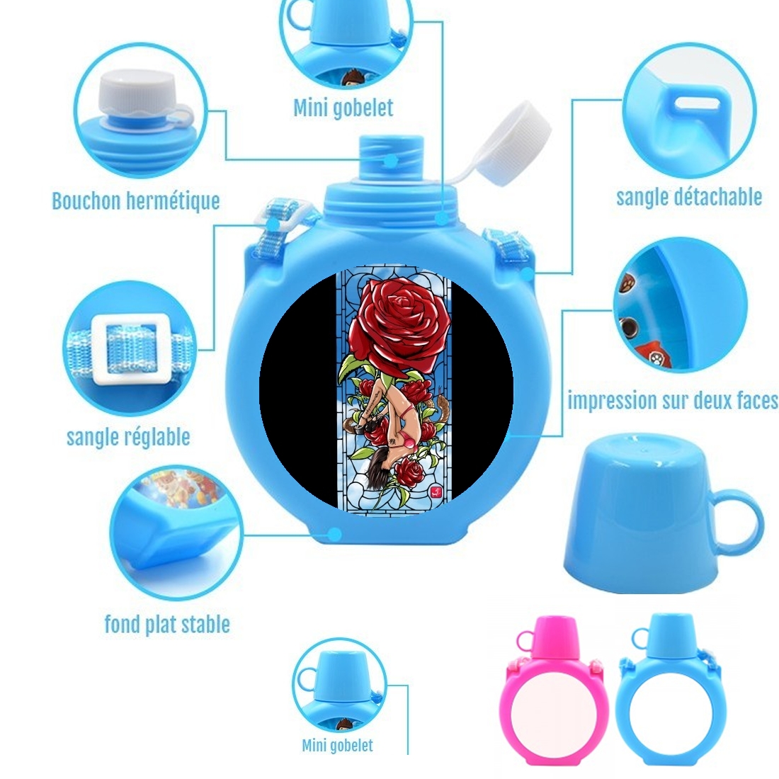  Red Roses para Botella infantil resistente a los golpes 730 ml en azul o rosa