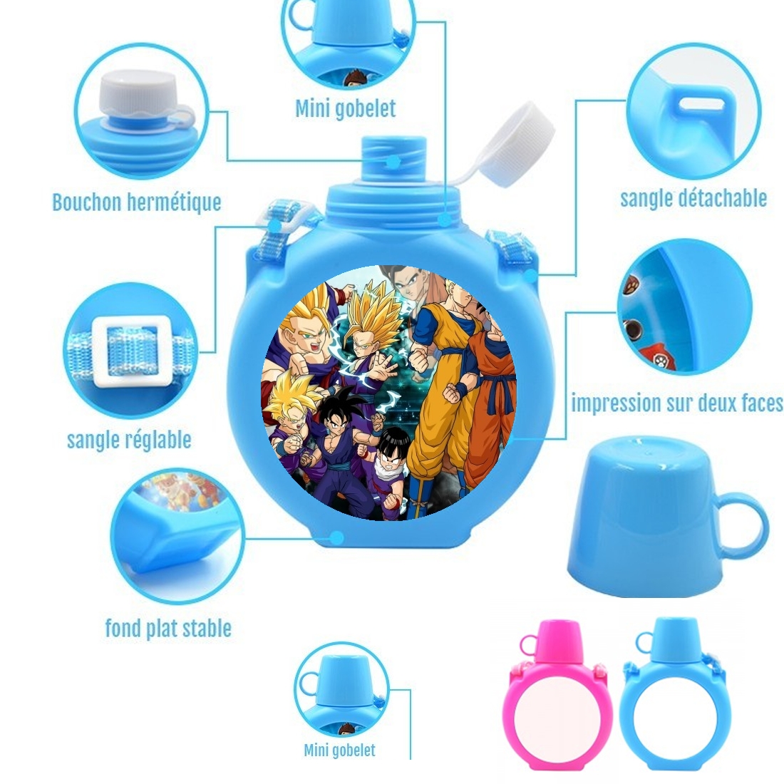  Sangohan evolution Fan Art para Botella infantil resistente a los golpes 730 ml en azul o rosa