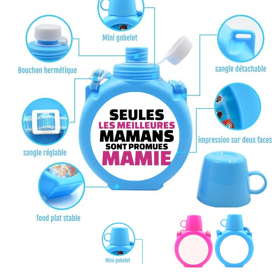  Seules les meilleures mamans sont promues mamie para Botella infantil resistente a los golpes 730 ml en azul o rosa