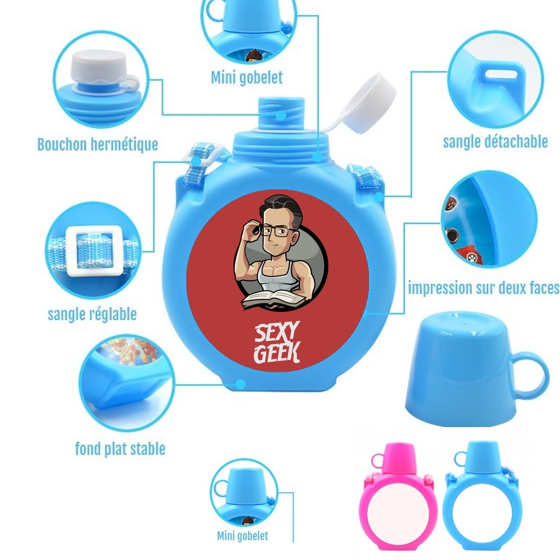  Sexy geek para Botella infantil resistente a los golpes 730 ml en azul o rosa