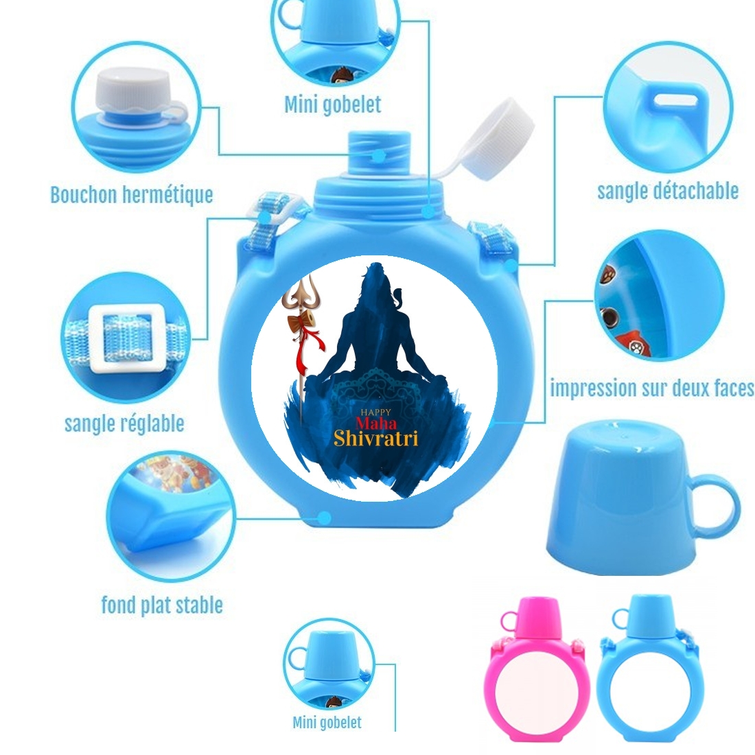  Shiva God para Botella infantil resistente a los golpes 730 ml en azul o rosa