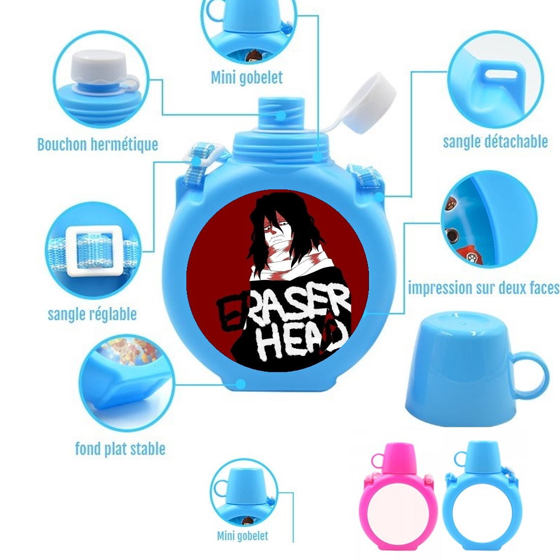  shouta aizawa aka eraser head para Botella infantil resistente a los golpes 730 ml en azul o rosa