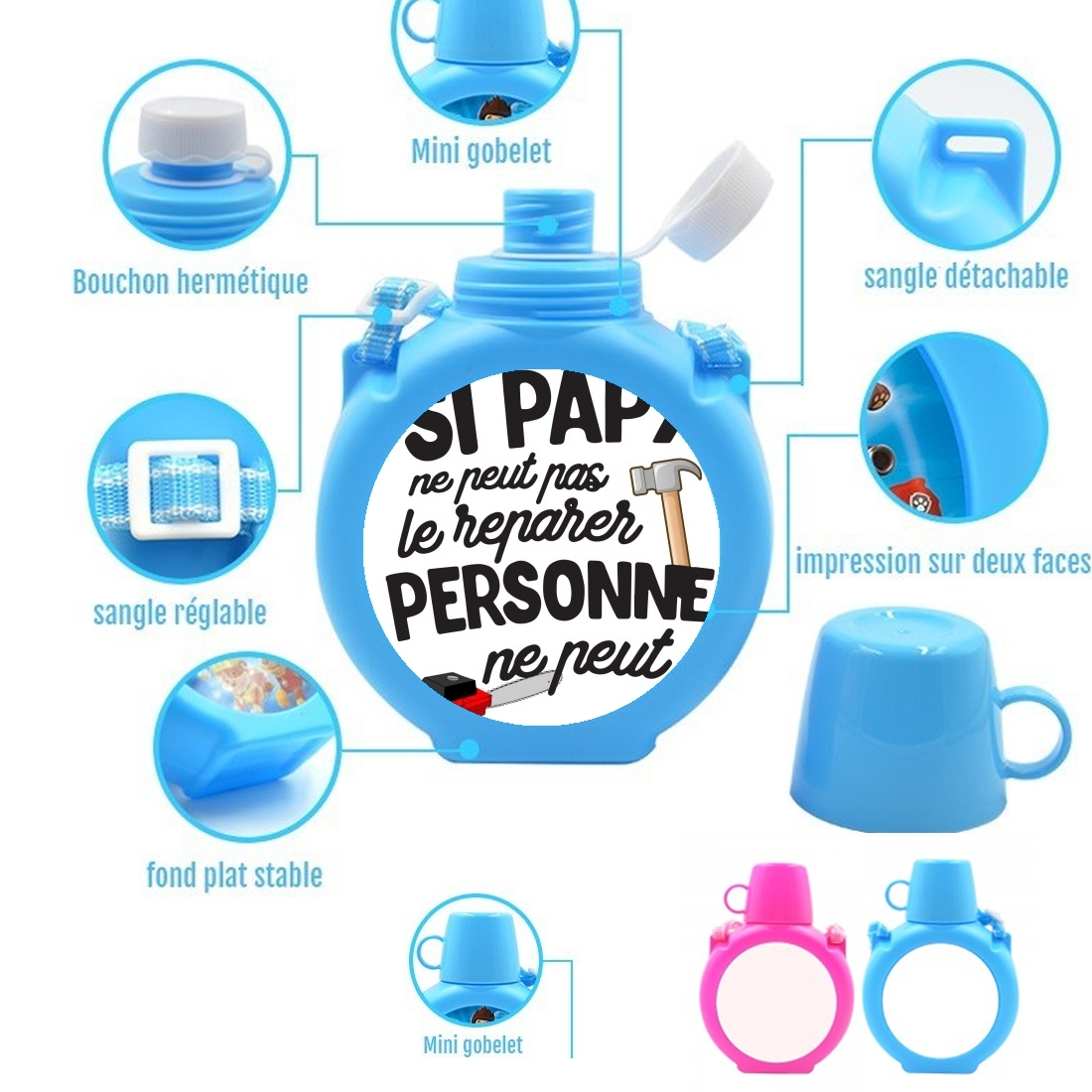  Si papy ne peut pas le reparer personne ne peut para Botella infantil resistente a los golpes 730 ml en azul o rosa