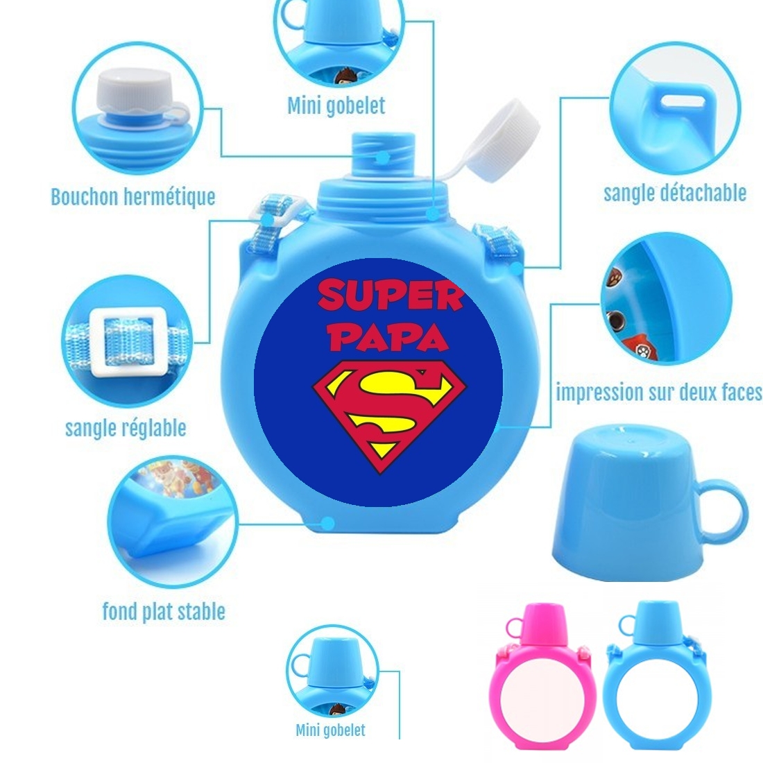  Super PAPA para Botella infantil resistente a los golpes 730 ml en azul o rosa