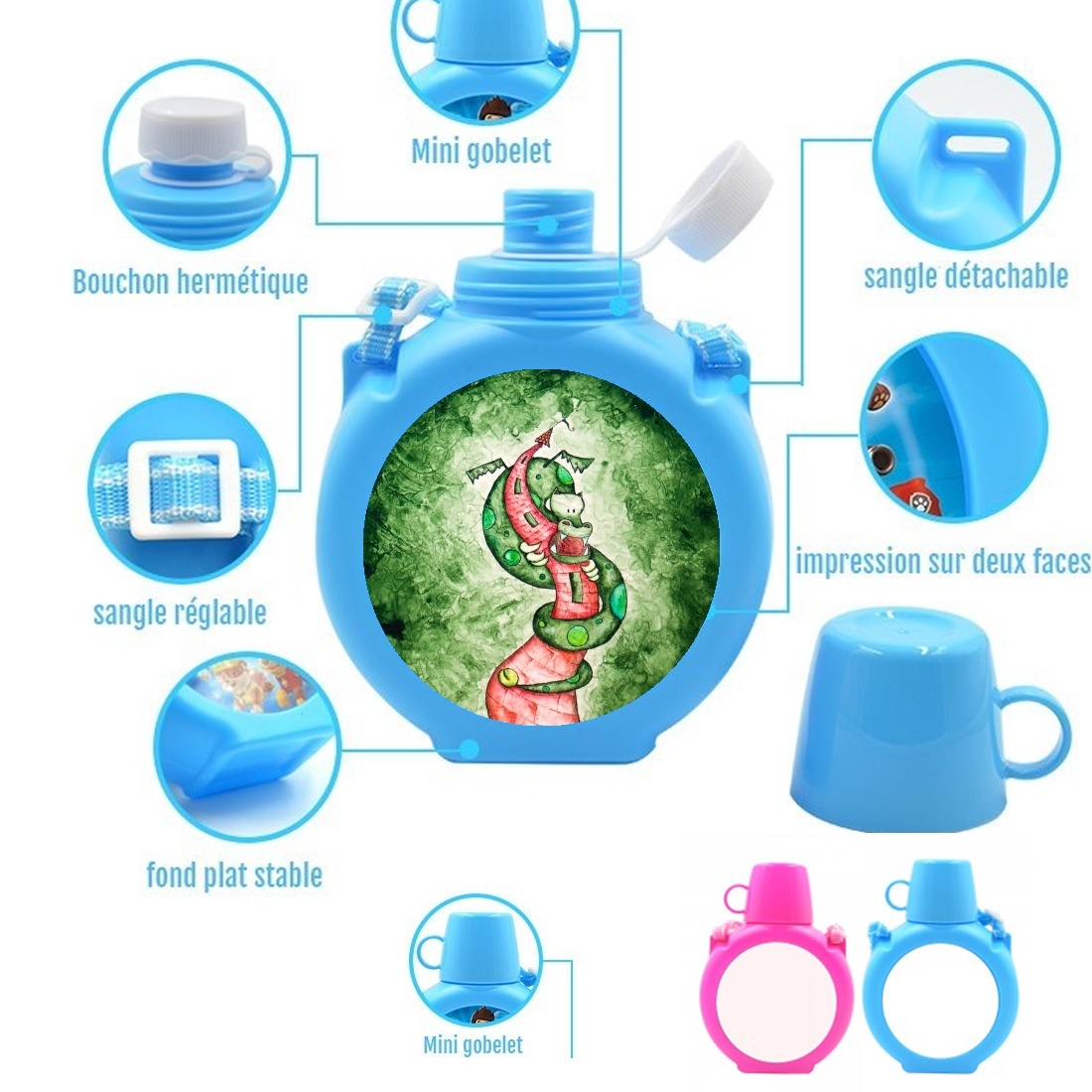  The Dragon and The Tower para Botella infantil resistente a los golpes 730 ml en azul o rosa