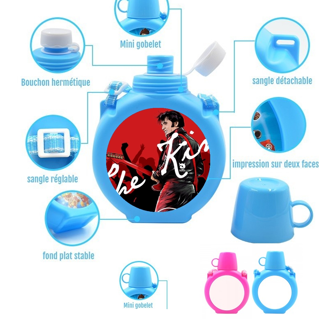  The King Presley para Botella infantil resistente a los golpes 730 ml en azul o rosa