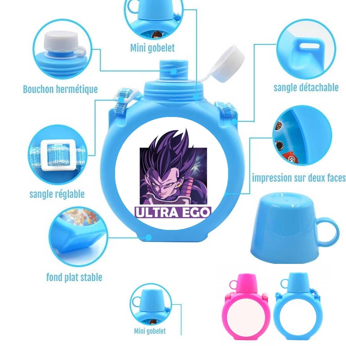  Vegeta Ultra Ego para Botella infantil resistente a los golpes 730 ml en azul o rosa