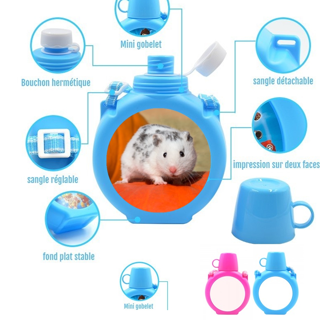  White Dalmatian Hamster with black spots  para Botella infantil resistente a los golpes 730 ml en azul o rosa