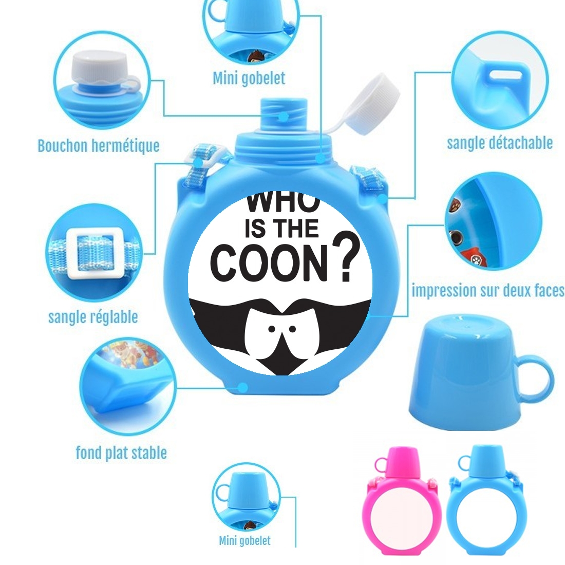  Who is the Coon ? Tribute South Park cartman para Botella infantil resistente a los golpes 730 ml en azul o rosa