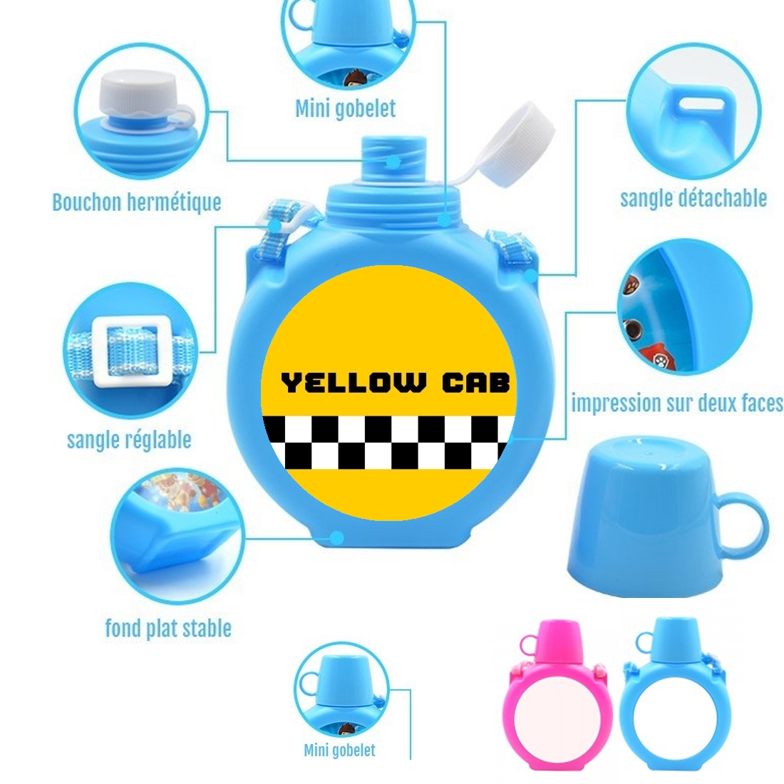  Yellow Cab para Botella infantil resistente a los golpes 730 ml en azul o rosa