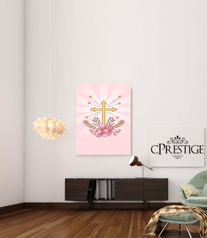  Communion cross with flowers girl para Poster adhesivas 30 * 40 cm